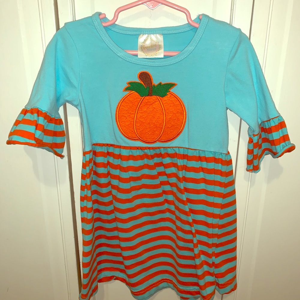 Fall, pumpkin toddler dress. Smocked Auctions